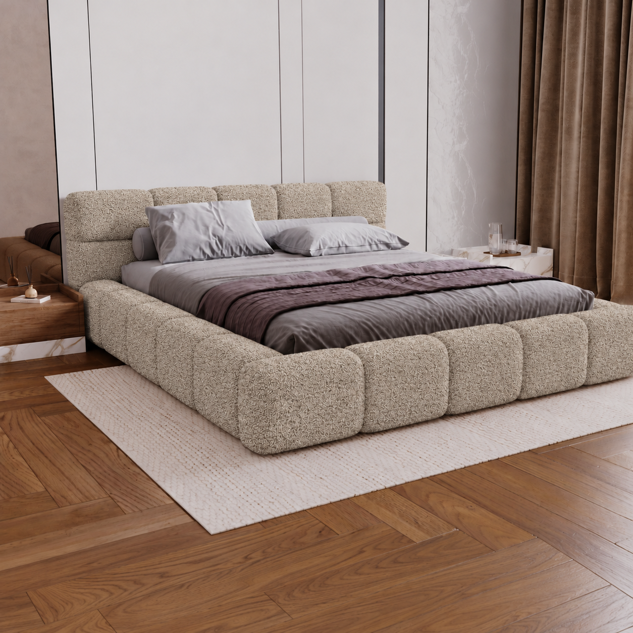 ACTIE Bedframe 180 x 200 - Teddystof Beige | Como - metaal incl. gasdrukveren - Zonder Matras