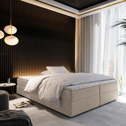 RETOURDEAL Opbergboxspring 180 x 200 - Stof Creme | Zonder hoofdbord
