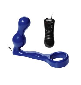 Master Series VIBRERENDE COCKRING MET ANAAL PLUG BLAUW