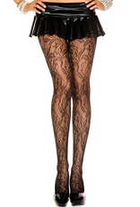 Music Legs PANTY MET BLOEMETJESEN BLAADJESPATROON ZWART