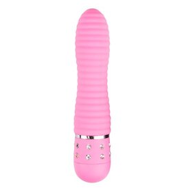 EasyToys Mini Vibe Collection Roze geribbelde mini vibrator met diamantjes