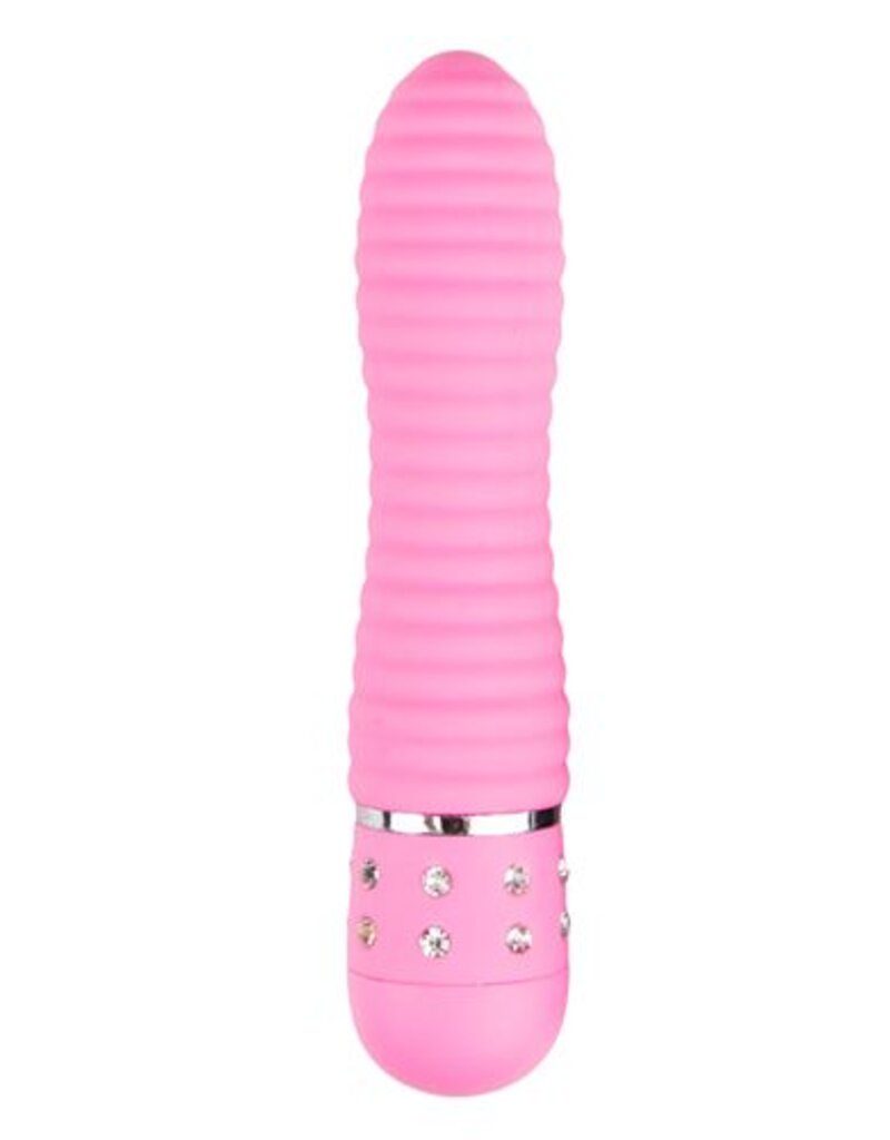 EasyToys Mini Vibe Collection Roze geribbelde mini vibrator met diamantjes