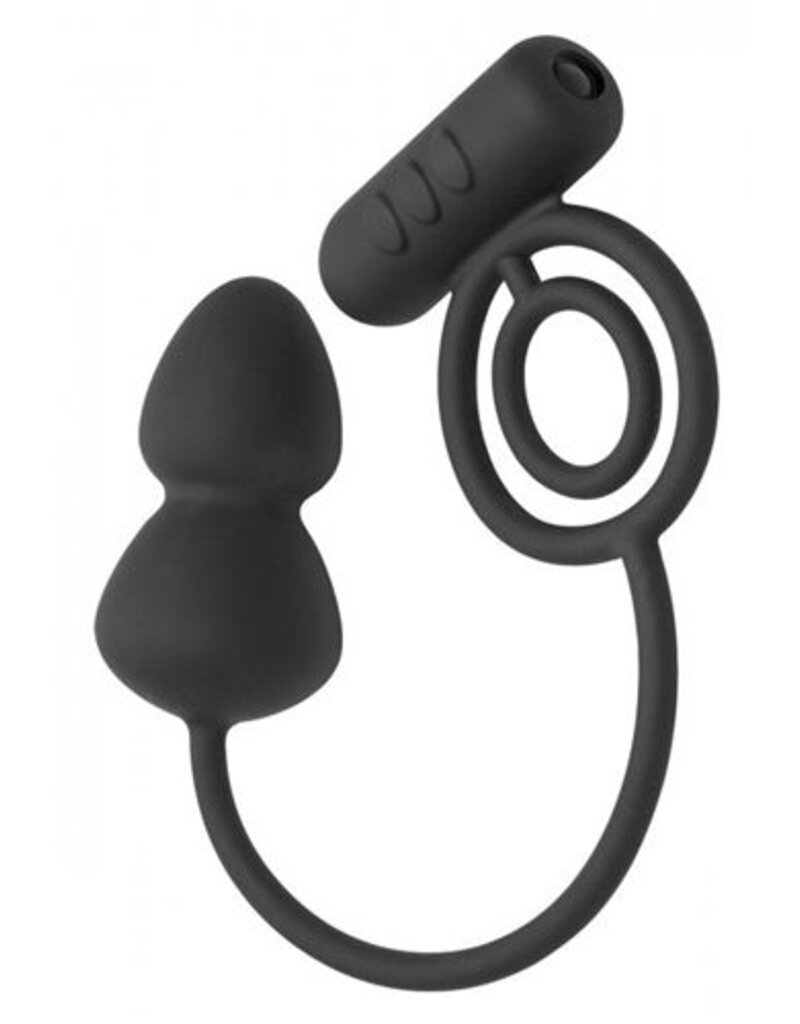 Master Series VIBRERENDE DUBBELE COCKRING MET BUTTPLUG