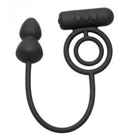 Master Series VIBRERENDE COCKRING EN BUTTPLUG ZWART