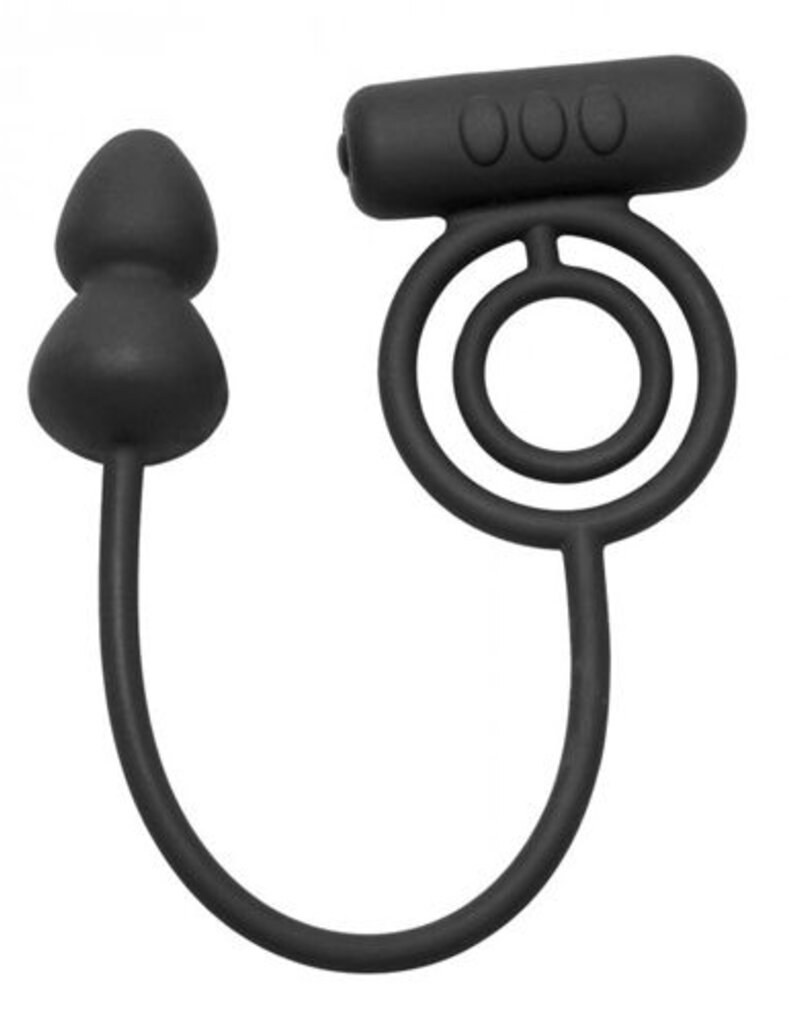 Master Series VIBRERENDE COCKRING EN BUTTPLUG ZWART