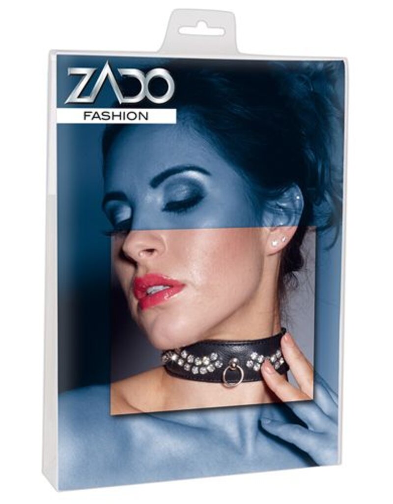 Zado LEDEREN HALSBAND MET DIAMANTJES ZWART