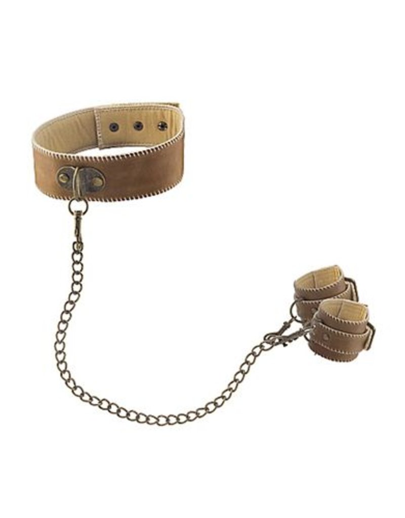 Ouch! Brown BROWN HALSBAND MET HANDBOEIEN