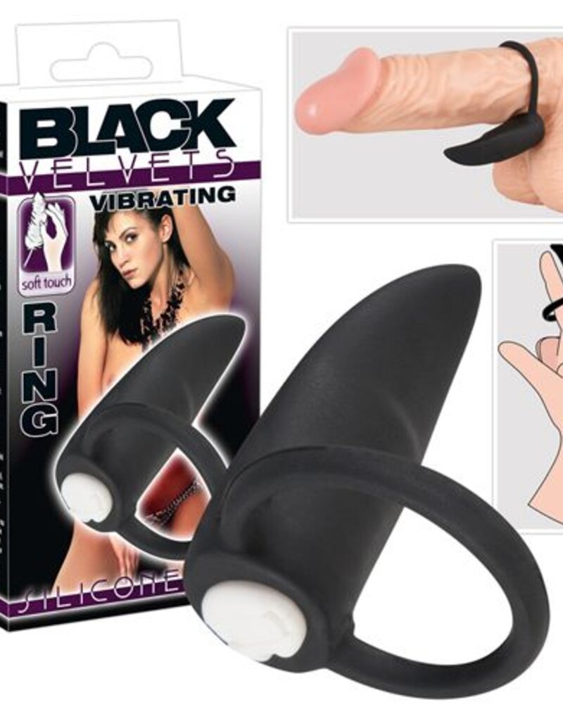 Black Velvets Zwarte Vinger vibrator / Vibrerende penisring