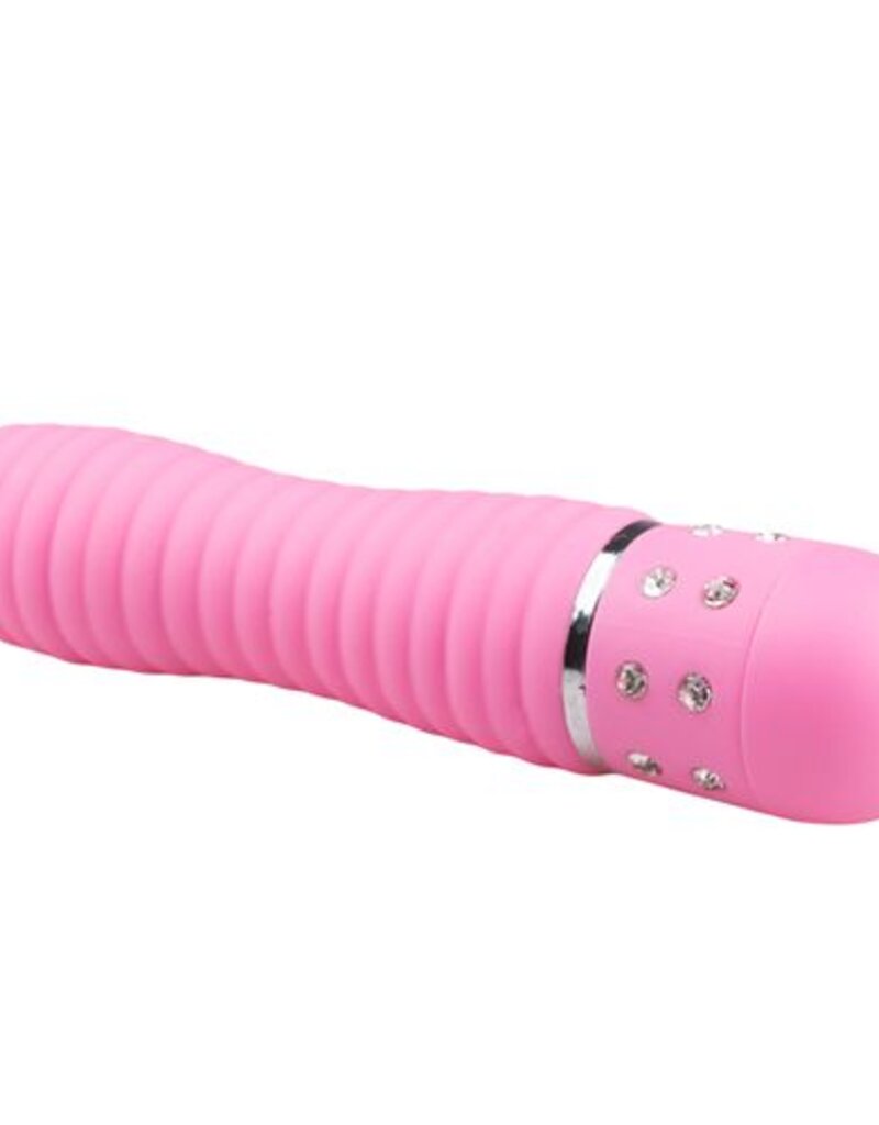 EasyToys Mini Vibe Collection Roze geribbelde mini vibrator met diamantjes