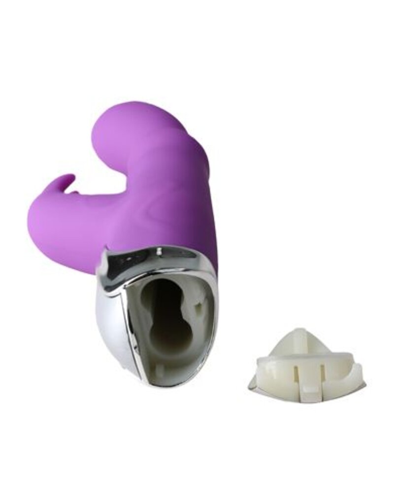 Shots Toys Paarse siliconen vibrator met bunny stimulator