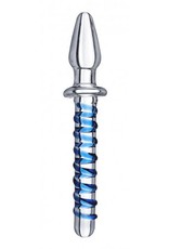 Prisms Erotic Glass Kundalini Thrusting Wand Dildo & Plug - Transparant/Blauw