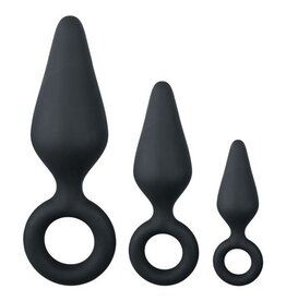 Anal Collection Zwarte buttplugs met trekring - setje