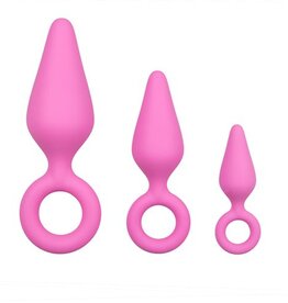 Anal Collection Roze buttplugs met trekring - setje