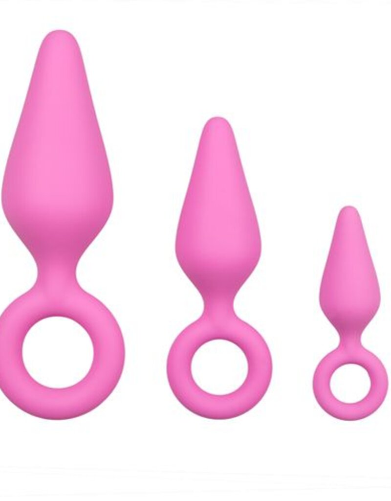 Anal Collection Roze buttplugs met trekring - setje