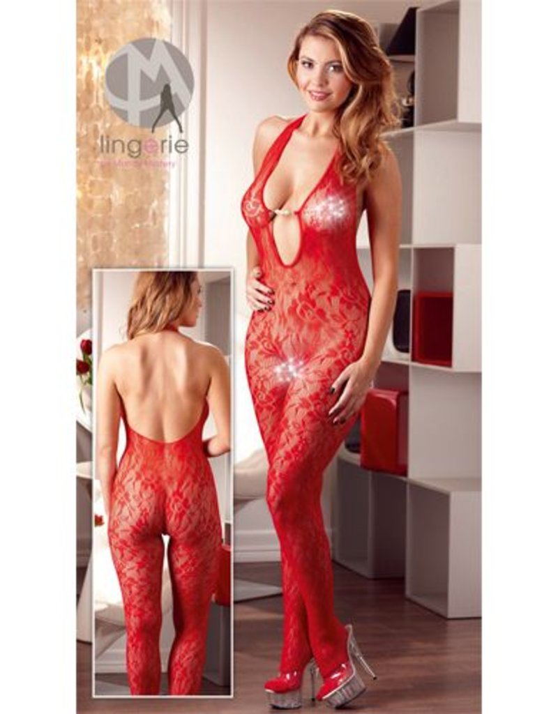 Mandy mystery Line Kanten Catsuit - Rood