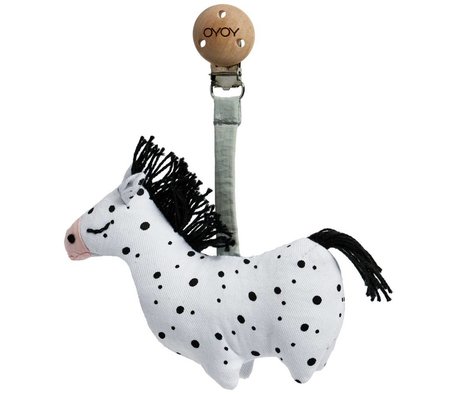 OYOY Knuffel met clip Horse baby zwart-wit organisch katoen 3x11x11,5cm