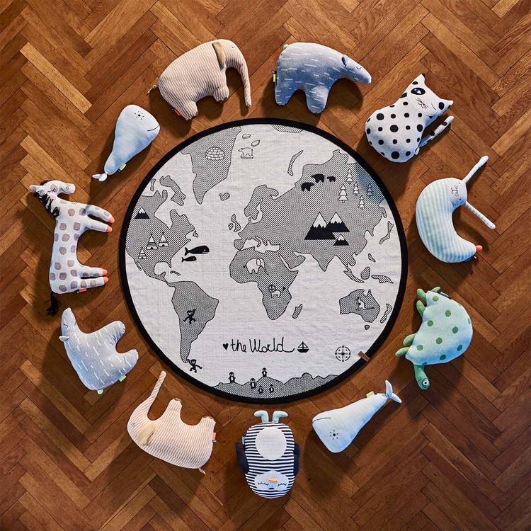 Oyoy Kids Rug The World Black And White Cotton 135cm Wonenmetlefkids