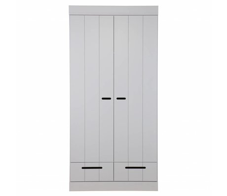 LEF collections Kinderkledingkast Connect 2 deurs strokendeur met lades beton grijs grenen 195X94X53cm