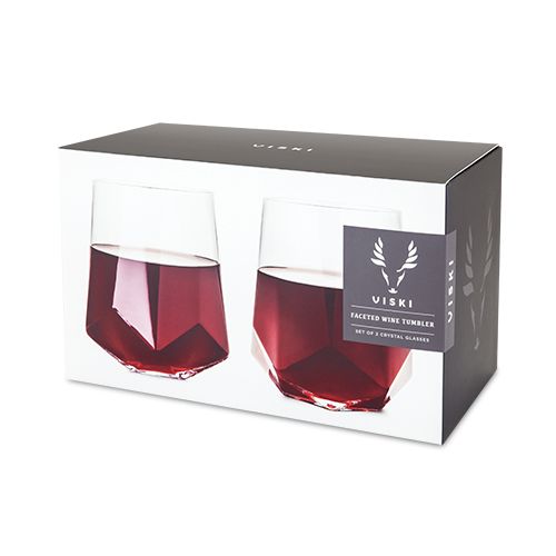 Viski Raye™ Faceted Crystal Wine Glass (Set of 2) by Viski