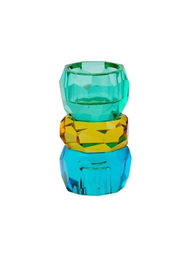 Giftcompany - Palisades kristal kaars/theelichthouder - blauw/geel/groen