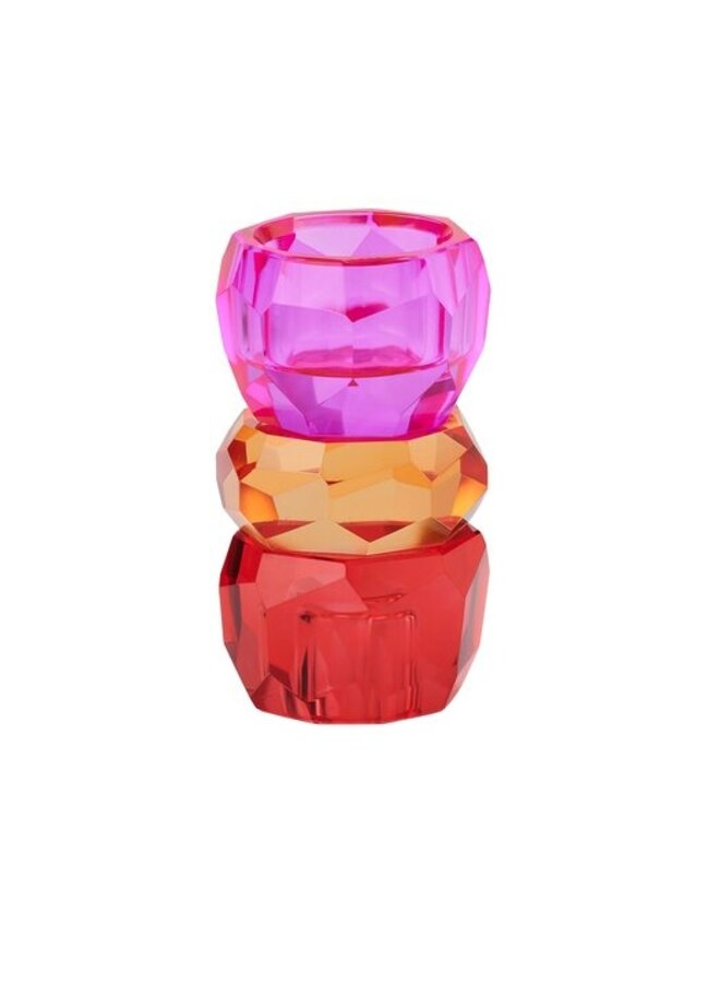 Giftcompany - Palisades kristal kaars/theelichthouder - rood/oranje/roze