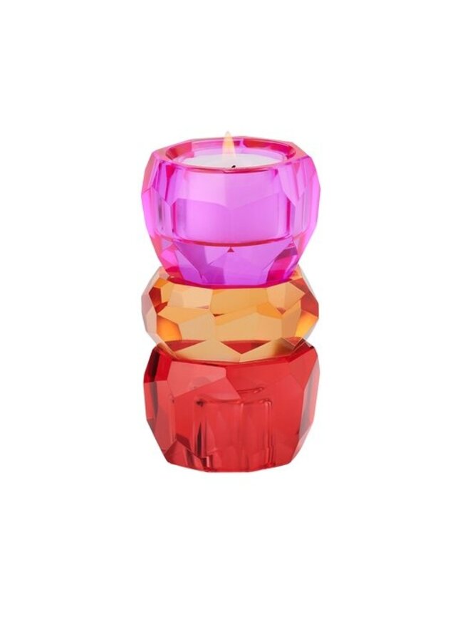 Giftcompany - Palisades kristal kaars/theelichthouder - rood/oranje/roze