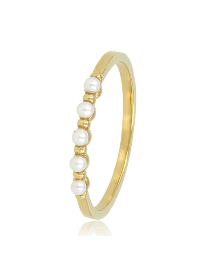 My Bendel gouden aanschuifring met 5 kleine witte parels