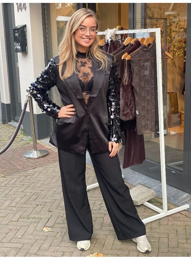 Oversized party glitter blazer - zwart