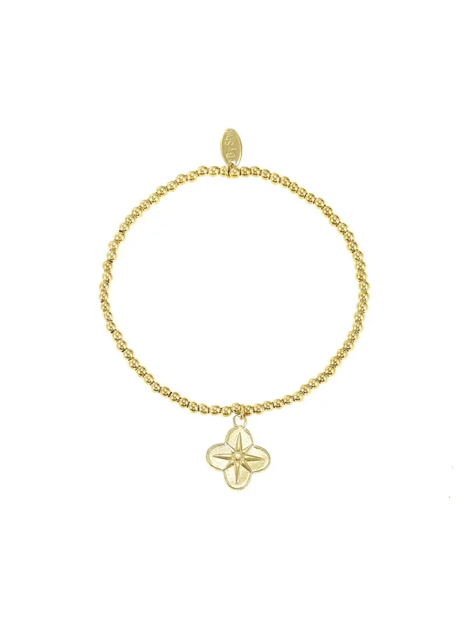 By shir gouden elastische bloem armband -goud