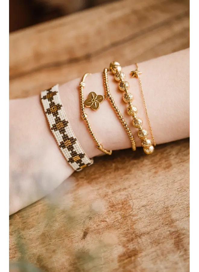 By shir gouden elastische bloem armband-goud