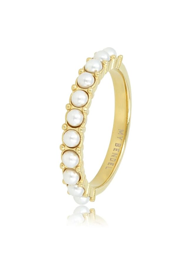My Bendel gouden aanschuifring - witte parels