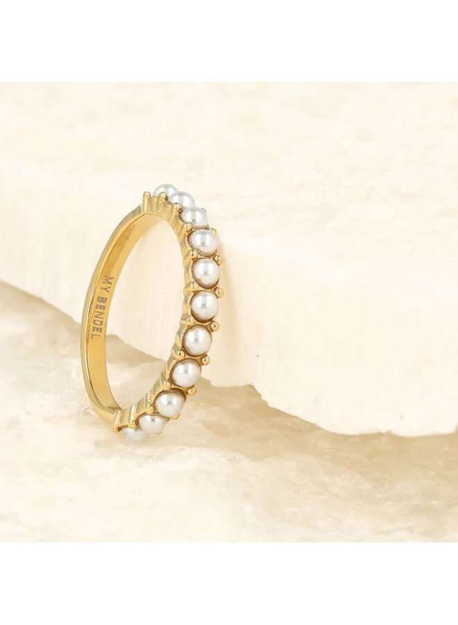 My Bendel gouden aanschuifring - witte parels
