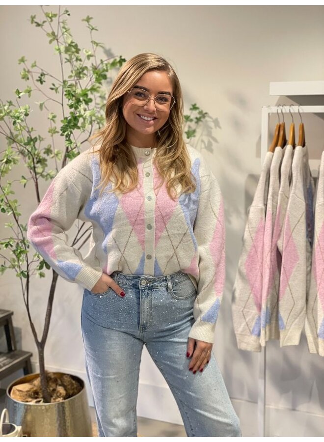 Geruit vest - off white