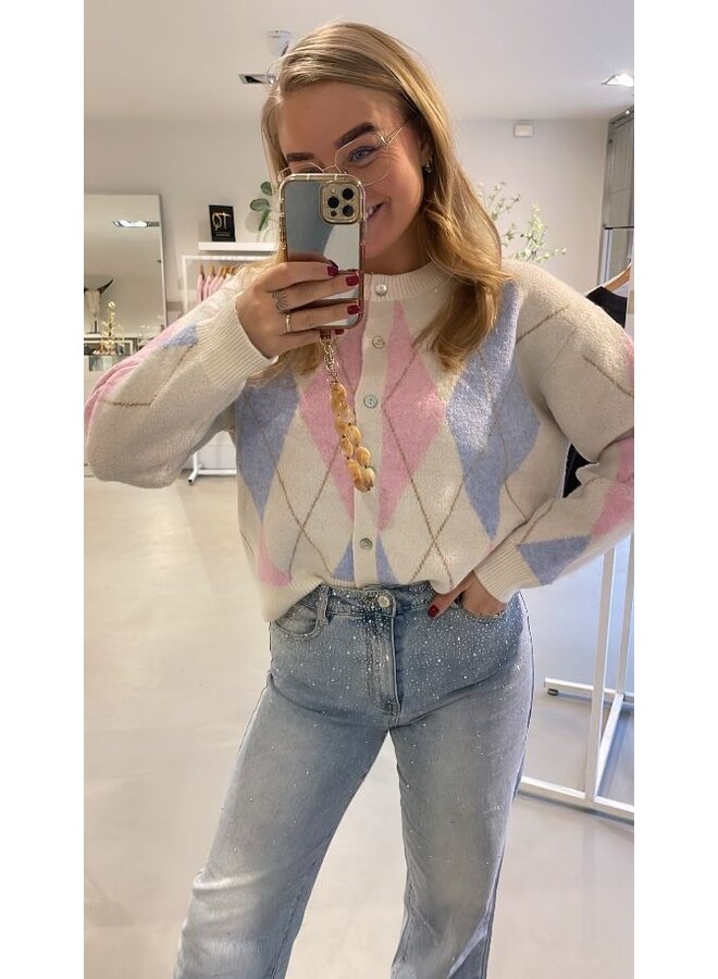 Geruit vest - off white