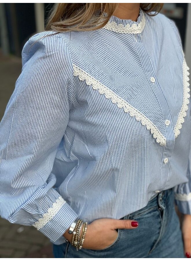 Blauw gestreepte blouse