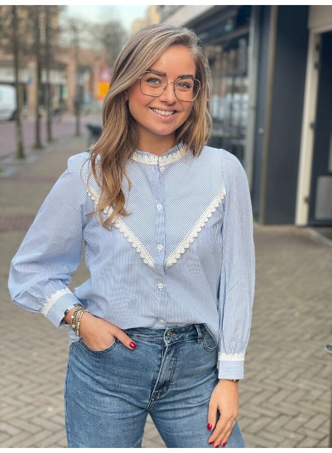 Blauw gestreepte blouse