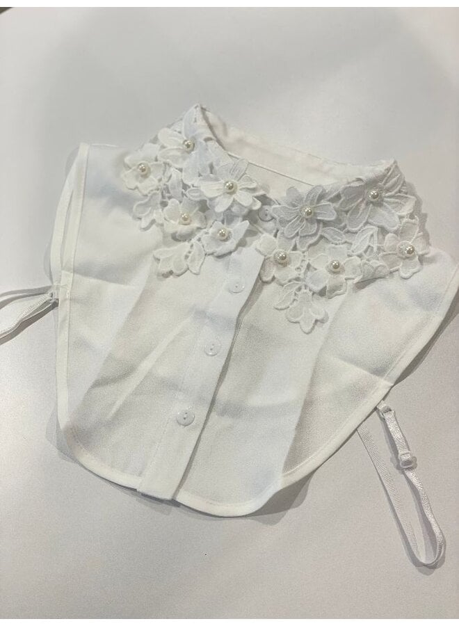 Elegante kraag met geborduurde bloemen-wit