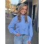Blauw gestreepte blouse met stropdas