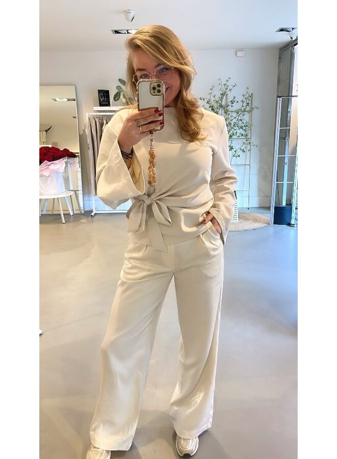 Strik blouse top met wijd uitlopende mouwen - off white