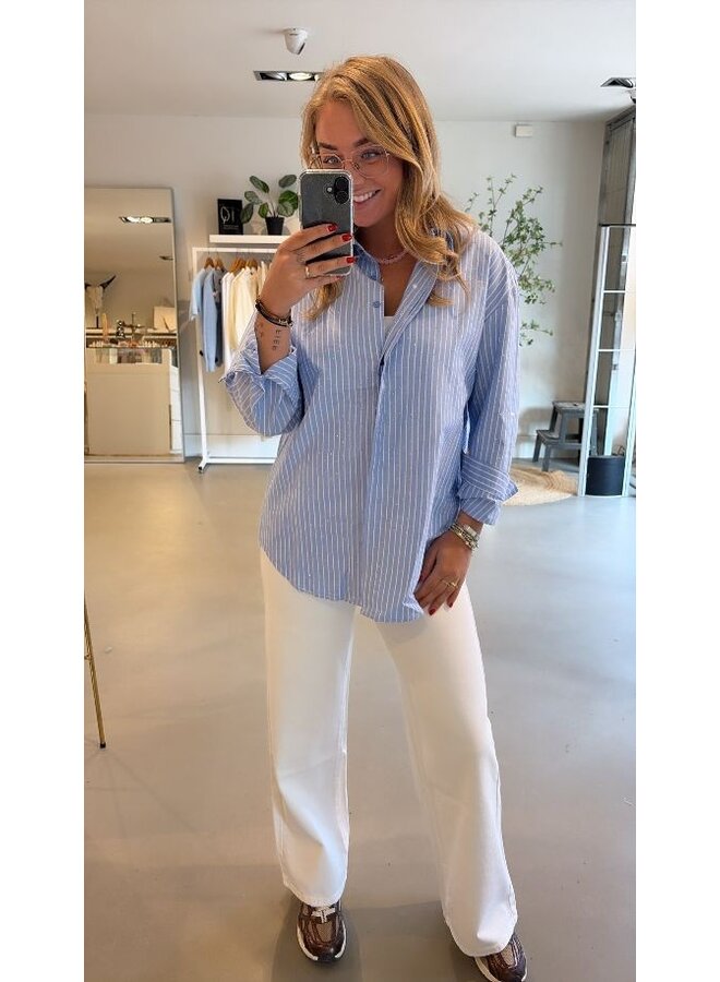 Gestreepte glitter blouse - blauw