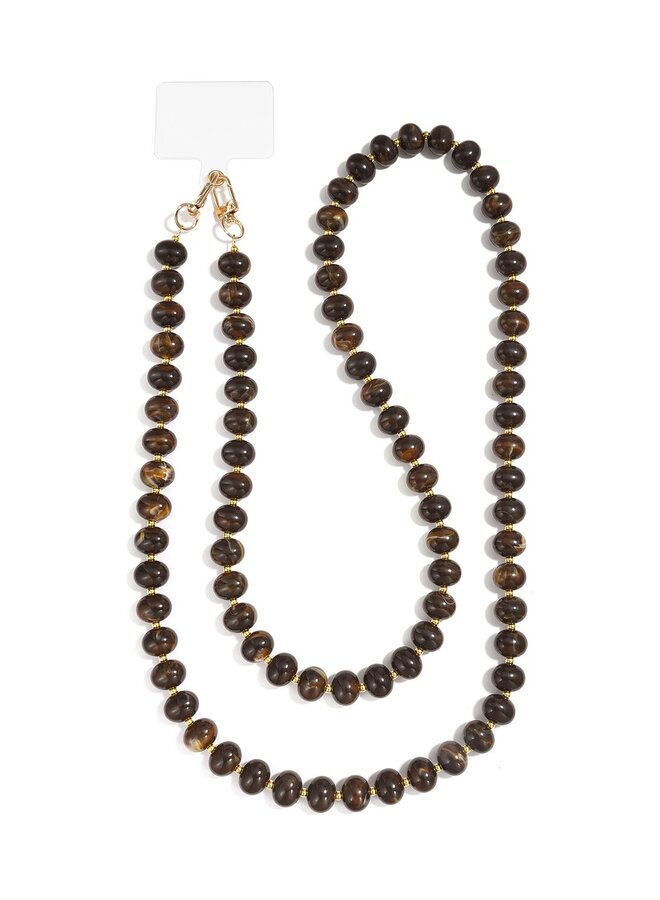 Lang telefoonkoord bolletjes - bruin