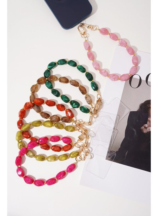 Telefoonkoord kralen - rozerood