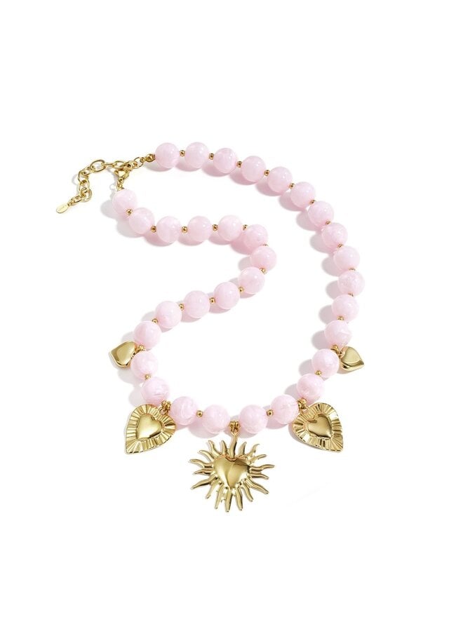 Kralenketting met zomerse charms - lichtroze