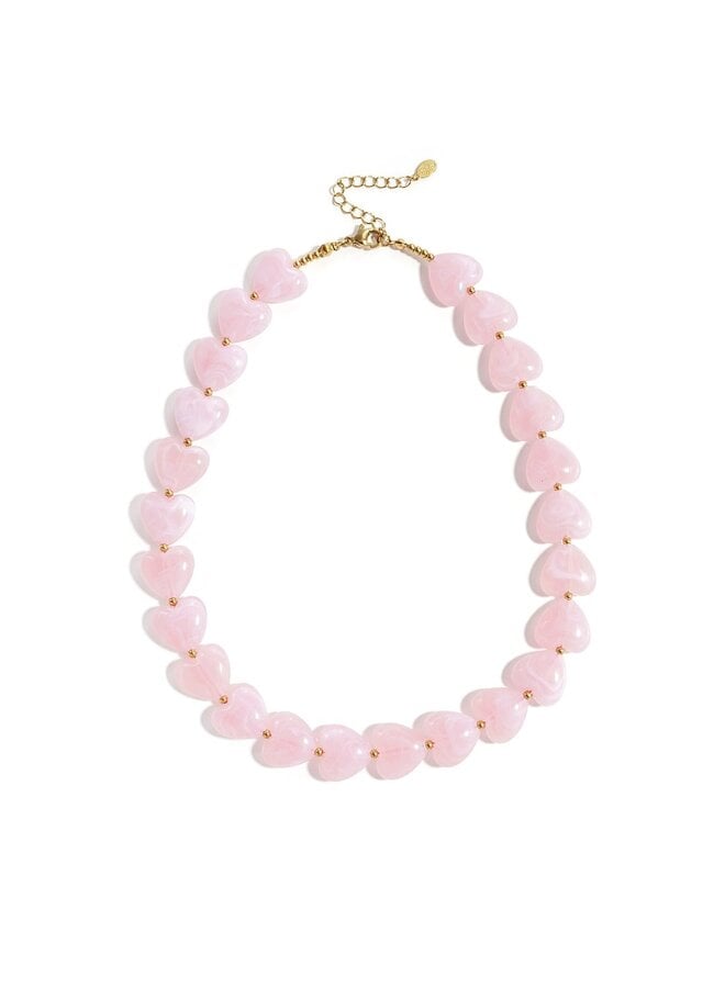 Ketting met hartvormige kralen - lichtroze
