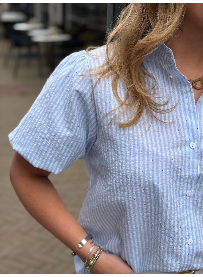 Gestreepte blauw witte glitter blouse