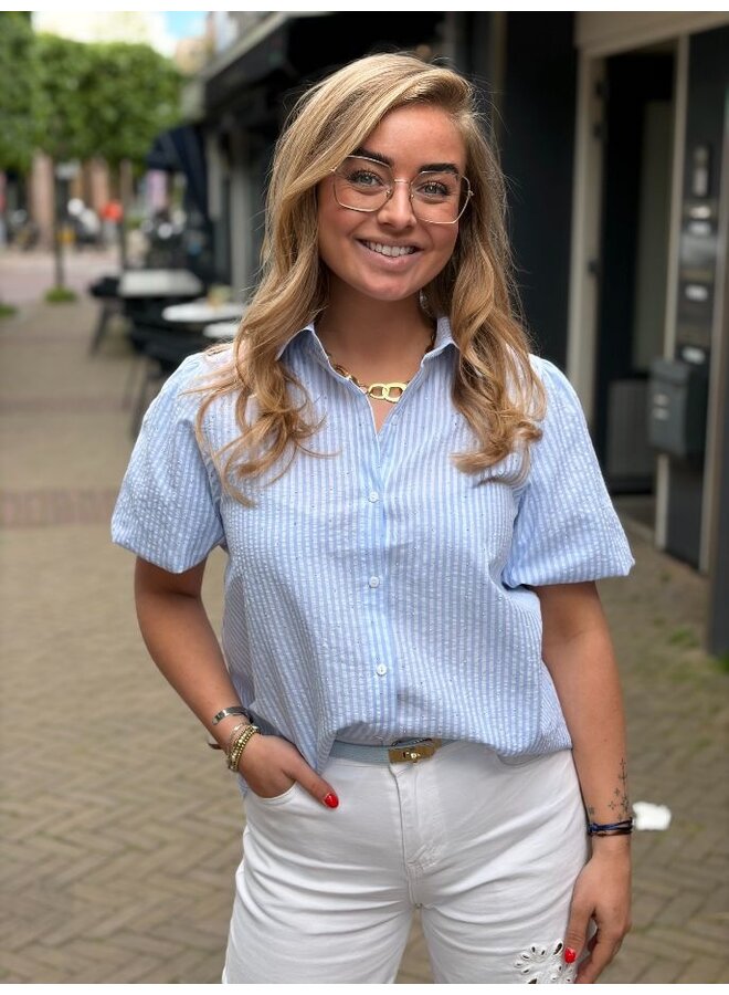 Gestreepte blauw witte glitter blouse