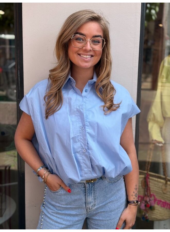 Katoenen ballon blouse - lichtblauw