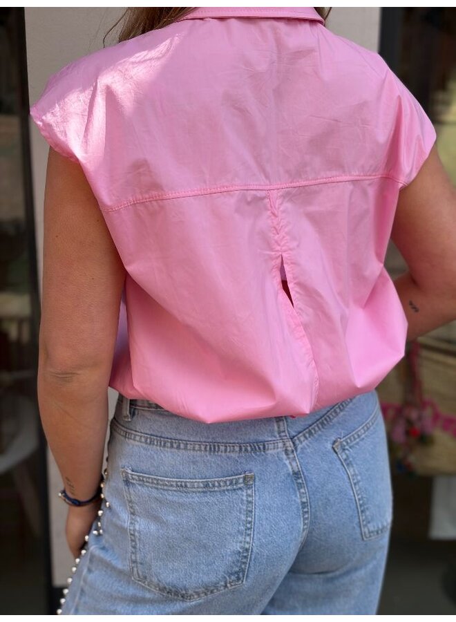 Katoenen cropped blouse - roze