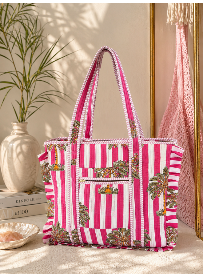 Totebag met tropical print - roze