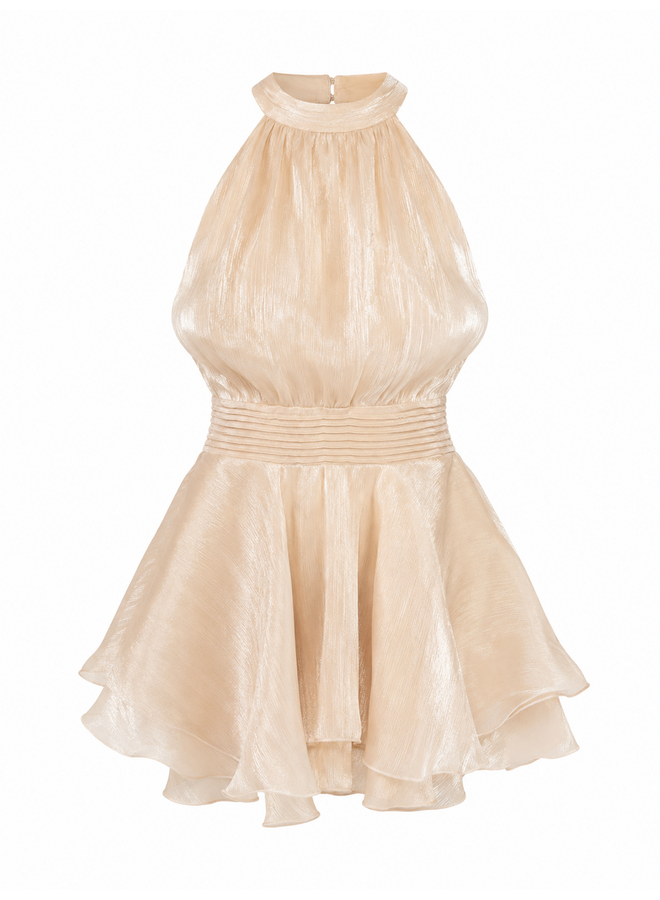 Champagne halterjurk met glans